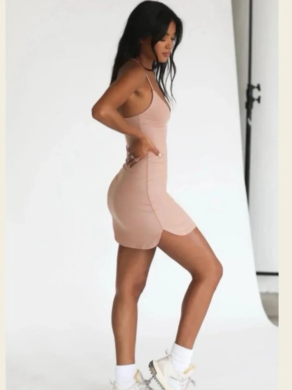 Joah Brown Rib Slip Dress in Clay